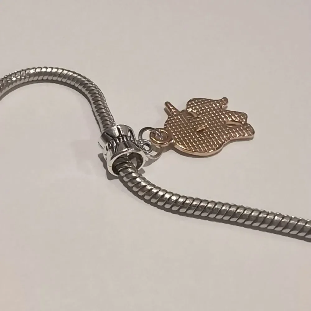 Silver Gold Pink and White Enamel Unicorn Charm for Pandora‎ Style Bracelet
